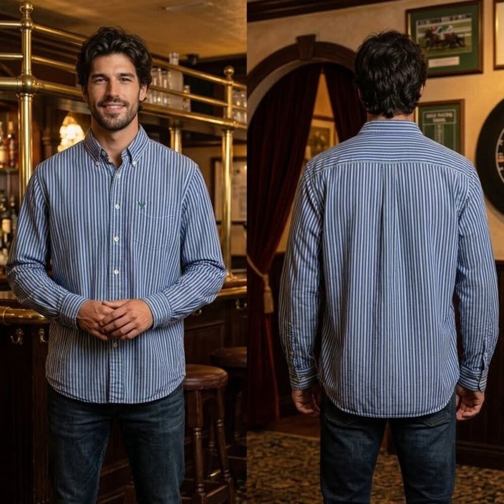 American Eagle Striped Long Sleeve Button Up Shirt Mens Large 42-44 Fantastic